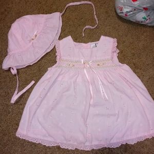 Rare Editions 18 mos pink dress and bonnet